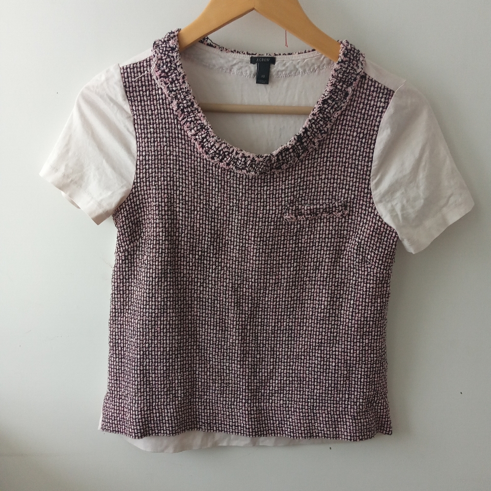 J.Crew XS Pink and Blue Tweed Front Cotton Back Tee